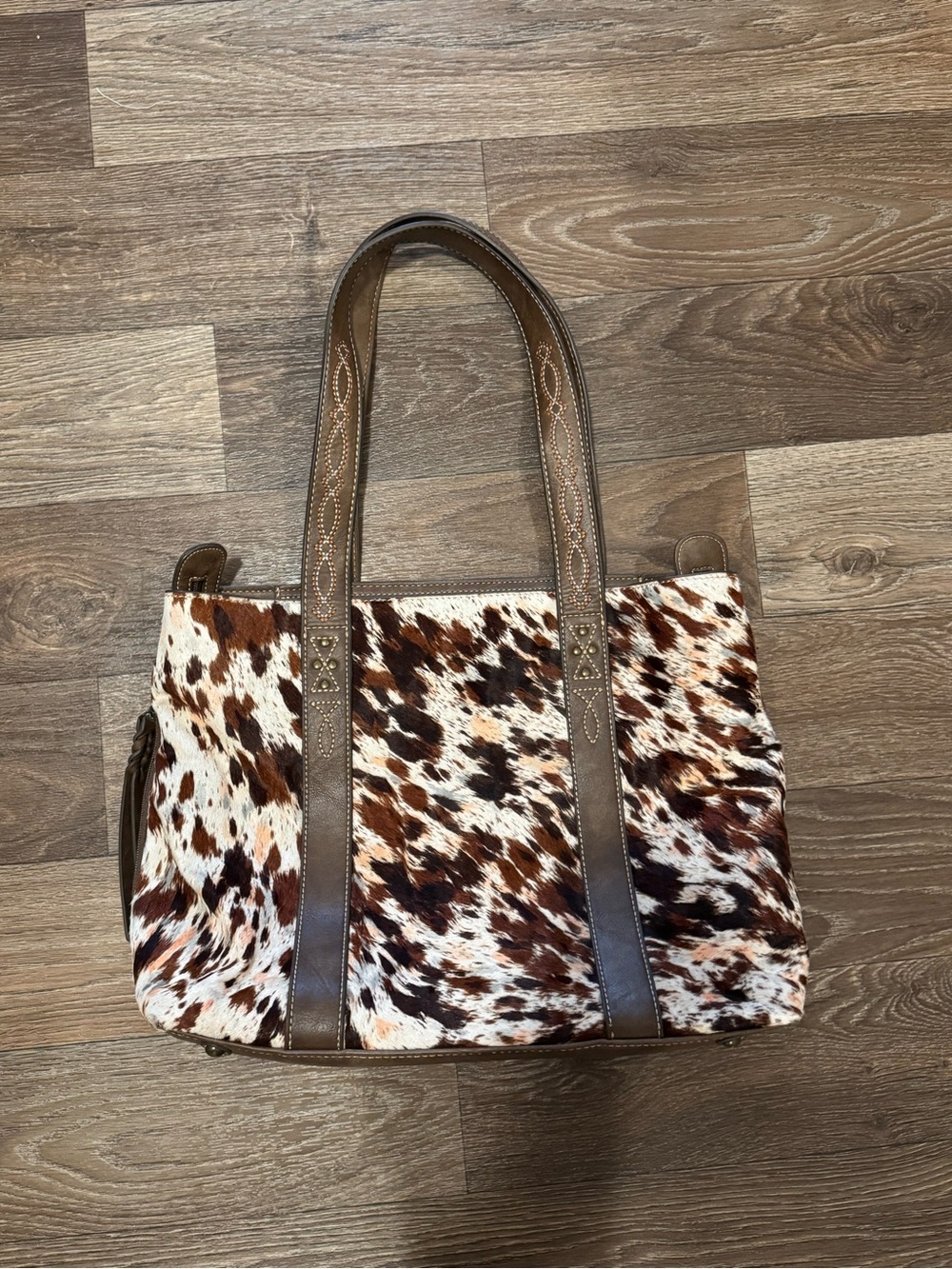 Tony lama Brown and White Cowhide Tote Bag - Leather Trim